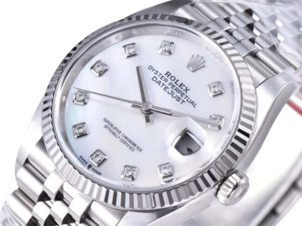 Datejust 36 Stainless Steel on Jubilee with Diamond Mother of Pearl Dial and Fluted Bezel 1