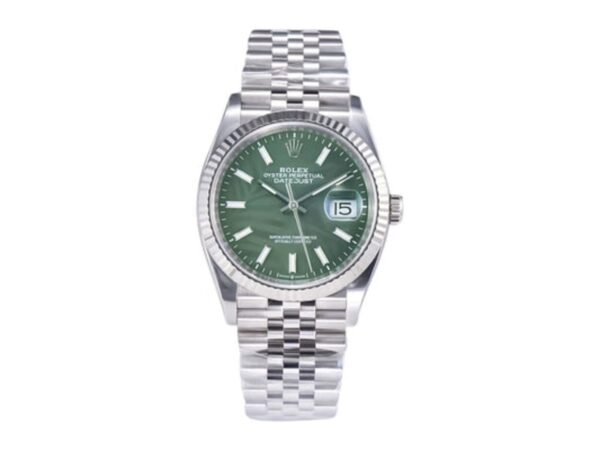 Datejust 36 Stainless Steel on Jubilee with Palm Motif Green Dial and Fluted Bezel