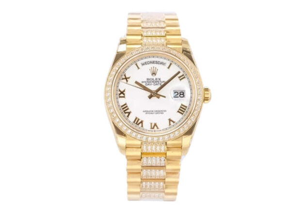 Day-Date 36 Yellow Gold 'President' with White Dial and Diamond Bezel (Roman Numerals)