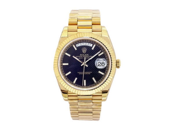 Day-Date 40 Yellow Gold 'President' with Black Motif Dial and Fluted Bezel