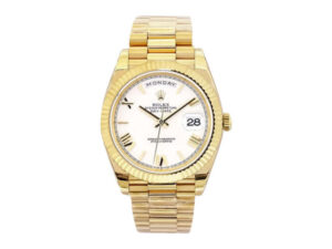 Day-Date 40 Yellow Gold 'President' with White Dial (Roman Numerals) and Fluted Bezel