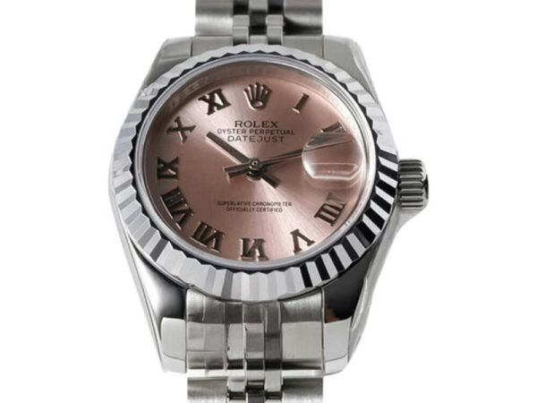 Lady-Datejust 28 Stainless Steel on Jubilee with Pink Dial (Roman Numerals) and Fluted Bezel 1