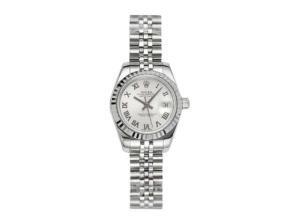 Lady-Datejust 28 Stainless Steel on Jubilee with White Dial (Roman Numerals) and Fluted Bezel