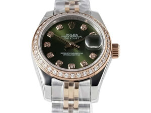 Lady-Datejust 28 Two Tone Rose Gold on Jubilee with Green Diamond Dial and Diamond Bezel 1