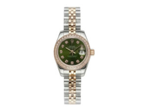 Lady-Datejust 28 Two Tone Rose Gold on Jubilee with Green Diamond Dial and Diamond Bezel