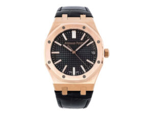 Royal Oak Pink Gold '50th Anniversary' with Black Dial and Leather Strap (41mm)