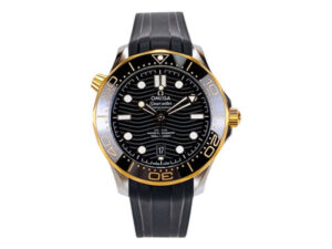 Seamaster Diver 300 Stainless Steel with Black Dial and Gold Bezel on Rubber Strap (42mm)